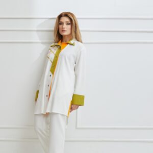 أحدث الموديلات طقم نسائئ جذاب باللون الابيض والاصفر